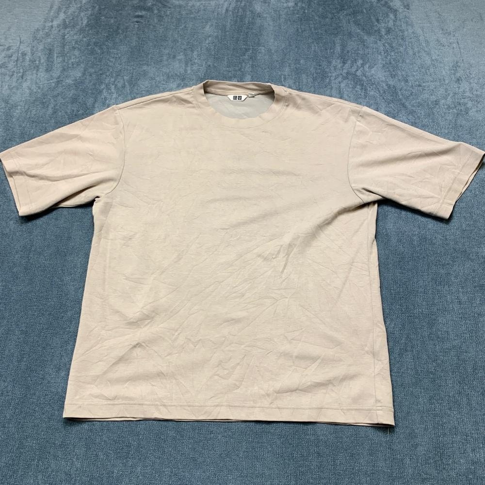 Uniqlo AIRism Oversized T-Shirt Mens Medium Beige Cotton Wide Fit Drop Shoulder